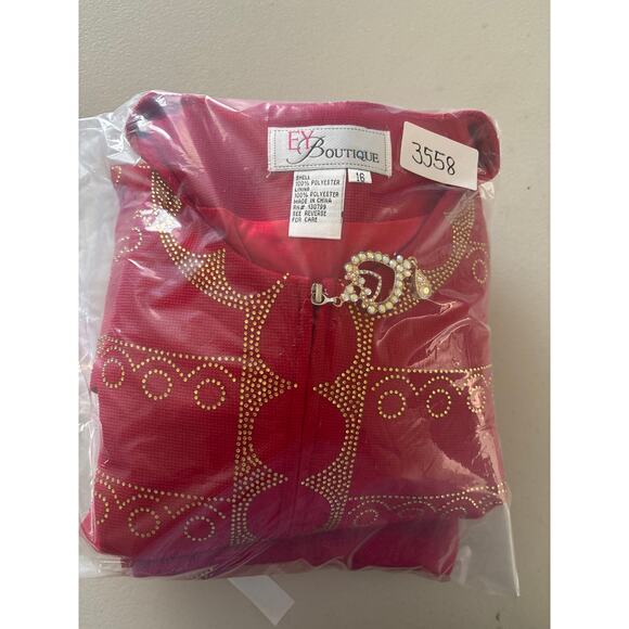 EY Boutique Jacket and Pencil Skirt Set Women's Size 16 Red Embellished Full Zip - Picture 13 of 13